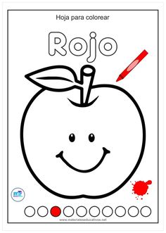 a coloring book with an apple and a pencil in it's center, which reads rojo