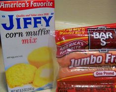 two packages of juffy corn muffins next to each other on a counter