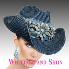 For those who want to kick back in style, we have the perfect cowboy hat to compliment any outfit whether it be a pair of jeans or a flirty printed dress. The unconstructed mix media band varies with each color combination. Hand embellished crystal asters embellish the front. The adjustable sweatband assures a secure fit. White Church Hats, Usher Suits, Church Skirts, First Lady Church Suits, Church Dresses For Women, Mountains And Trees, Women Church Suits, Hat Fedora, Women Church