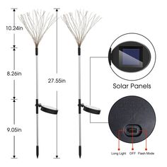 the measurements of two poles and one pole with a solar panel on it, along with other