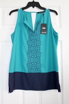 NWT 41Hawthorn Stitch Fix Aqua/Navy Embroidered Sleeveless Blouse Top Ex Large #41HawthornforStitchFix #Blouse Fix Clothing, Jimmy Buffet, Sweet Top, Stitch Fit, I'm Scared, Navy Cardigan, Stitch Fix Outfits, Stitch Fix Stylist, School Looks