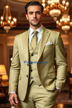 =>UNIQUE CREATION - PLEASE RESPECT COPYRIGHT<= All images and content on this site are exclusively crafted and owned by Paridhanin. Unauthorized copying, sharing, or reproduction is prohibited and will be subject to legal action. Golden 3pc 120s wool wedding suit for groom and bestman , for reception, Classic peak lapel  with a matching vest and tailored trousers. It has a white dress shirt underneath, paired with matching tie. The price includes Jacket, vest and pant only. Other accessories if Elegant Wedding Suiting Fabric Unstitched Suit, Elegant Wedding Unstitched Suit, Elegant Wedding Unstitched Suit In Suiting Fabric, Classic Unstitched Suit For Wedding, Bespoke Wedding Suits In Suiting Fabric, Luxury Wedding Suit In Suiting Fabric, Bespoke Wedding Suits, Wool Wedding Suit, Wedding Suit For Groom