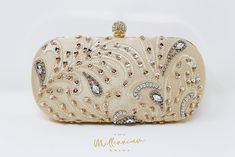 New to our Millennium collection, This beautiful romantic Beige crystal leaves embroidered and beads bridal clutch bag is made of very fine quality of crystal, beads rhinestones, fabric and metal and it comes with two chains, one chains length is 15 inches for a shoulder bad 44 inches long os cross body bag Detachable chain for your Big day! ► ABOUT YOUR ORDER * All items are neatly packaged in our beautiful jewelry boxes and elegant organza bags. * All items are 100% gift-ready. * Each order co Elegant Embellished Bridal Accessories For Ceremony, Gold Hand-embellished Evening Bag For Wedding, Embellished Clutch Evening Bag For Reception, Glamorous Handwork Clutch For Weddings, Glamorous Embroidered Evening Bag For Reception, Rectangular Hand Embellished Wedding Bag, Luxury Handwork Clutch For Wedding, Luxury Wedding Clutch With Handwork, Rectangular Hand Embellished Clutch For Wedding