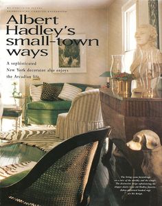 an advertisement for albert hadley's small - town ways with a dog in the living room