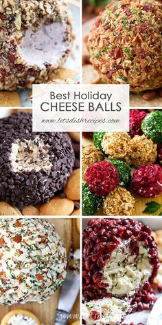 several different types of cheese balls are shown in this collage with the words best holiday cheese balls