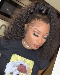 Megan Thee Stallion Ponytail, Frontal Ponytail, Arielle Kebbel, Weave Ponytail Hairstyles, Thee Stallion, Curly Ponytail, Blonde Lace Front Wigs, Senegalese Twist, Hair Ponytail Styles