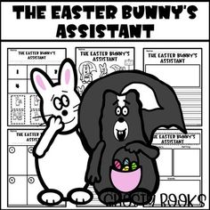 the easter bunny's assistant is in front of an advertisement for eggs and bunnies