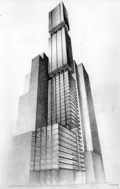 a pencil drawing of a tall building