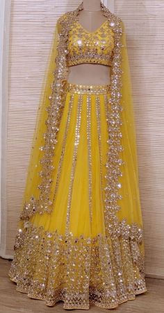 Indian Wedding Gowns, Mehndi Dresses, Simple Lehenga, Yellow Lehenga, Lehenga Designs Simple, Latest Bridal Dresses, Half Saree Designs