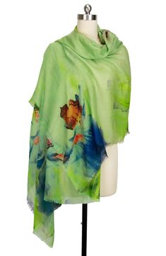 Love to layer in this eclectic lightweight scarf styled in a colorful butterfly pattern with fringe that is signature to Saachi's artisanal inspired brand. 40" x 80" 95% modal, 5% cashmere Hand wash cold, line dry Imported Spring Pashmina Shawl Scarf, Bohemian Pashmina Scarves For Spring, One Size Green Shawl For Spring, Spring Bohemian Pashmina Scarves, Green Bohemian Scarf For Spring, Butterfly Scarf, Colorful Butterfly, Lightweight Scarf, Butterfly Pattern