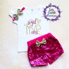 Royal Fiveness, Toddler Birthday Outfit, Purple Headband, Toddler Birthday Party, Purple Headbands, Puff Sleeve Shirt, Birthday Girl Outfit, Pink Headbands, Toddler Birthday