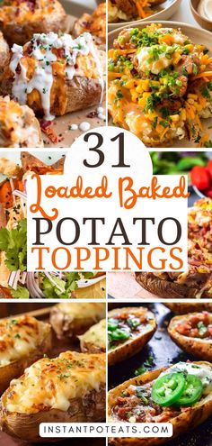 loaded baked potato toppings with text overlay that reads 31 loaded baked potato toppings