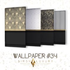 a set of four wallpapers with gold and silver designs