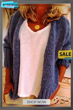 Women Casual Sweater Cardigan Relaxed Fit V-neck Winter Outerwear, Winter V-neck Relaxed Fit Outerwear, Casual Winter Cardigan In Solid Color, Casual Winter Cardigan Solid Color, Casual Solid Color Winter Cardigan, Blue Solid Color Winter Cardigan, Blue Winter Cardigan, Casual Knitted Outerwear, V-neck Relaxed Fit Winter Cardigan