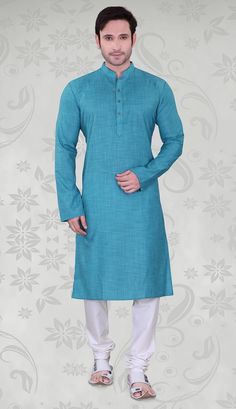 Sky Blue Cotton Kurta Pyjama sku:518202 Sewing Designs, Gents Kurta Design, Gents Kurta, Men's Kurta