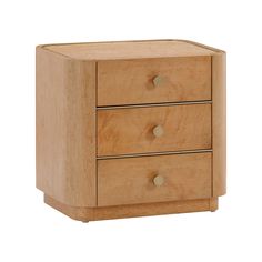 a wooden nightstand with two drawers on one side and three knobs on the other