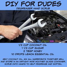 a man holding two wrenches in front of a car with the words diy for dudes on it