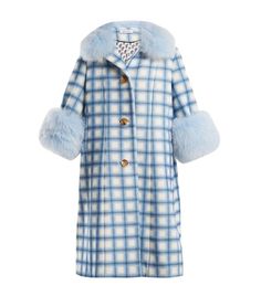 Spring Outfits Boho, Checkered Coat, Checked Coat, Fur Trim Coat, Blue Coat, Retro Mode, Blue Coats, Print Coat