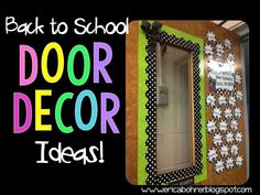 the back to school door decor idea is displayed in front of a bulletin board with black and white polka dots