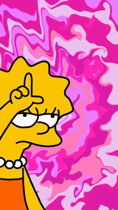 the simpsons character is looking at something pink and purple with swirls in the background