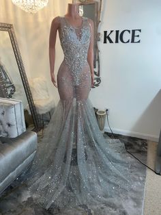 This glitter gown sparkles like no other. It has stretch and a fabulous mermaid medium train. Size S/M. Glitter Gown Sparkle, Glitter Gown, Runway Gowns, Mermaid, Sparkle, Glitter, Train, Dresses