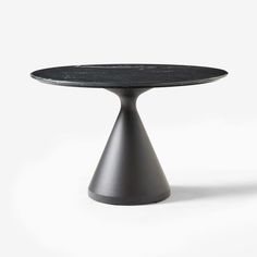 a round table with black marble top on a white background in the shape of a cone