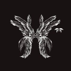 an artistic drawing of two wings on a black background