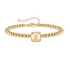 PRICES MAY VARY. SIZE: Dainty Initial Bracelet is 6”+2”extender, adjustable Initial Bracelet with dice can help you find the most comfortable position to wear. MATERIAL: 14K Gold Fillled Initial Bracelet, High Polish Finish can keep the colors a long time no tarnish. Lead and nickel free, Hypoallergenic, Which makes it stands out among all other plain Bracelets. MEANING: Our unique gold Initial Bracelet can represent you or your loved ones. Initial Bracelet is a good Jewelry to let her know she' Letter Bead Bracelet, Rose Gold Beaded Bracelet, Initial Bracelet Silver, Teen Girl Jewelry, Initial Bracelets, Initial Bracelet Gold, Letter Bead Bracelets, Rose Gold Initial, Gold Jewelry Gift