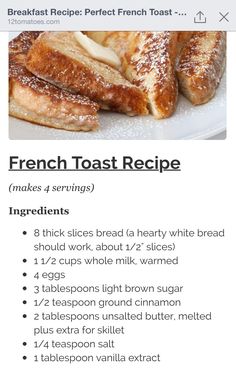 the french toast recipe is displayed on an iphone