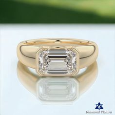 an engagement ring with a baguette cut diamond