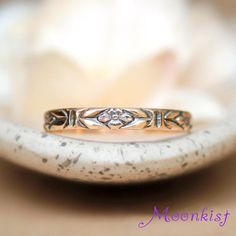 Dainty Forget Me Not Wedding Band - 14 K Gold Floral Wedding Ring - Narrow Womens Wedding Band - Art Deco Flower Ring - Commitment Ring Wedding Rings With Intricate Design, Antique Toe Ring For Wedding, Adjustable Wedding Jewelry With Decorative Band, Engraved Toe Ring For Wedding, Engraved Toe Ring Jewelry For Wedding, Art Deco Wedding Rings With Intricate Design, Adjustable Decorative Band Wedding Jewelry, Adjustable Decorative Wedding Band, Vintage Wedding Decorative Band