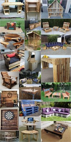 many different types of outdoor furniture made out of pallets