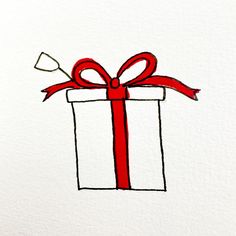 a drawing of a gift box with a red ribbon