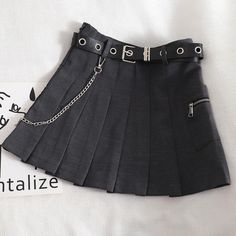 Olivia Mark - High-Waisted Black Tactical Pleated Skirt with Utility Pockets in Smoke Grey Gothic Shorts, Girl Punk, Mini Pleated Skirt, Solid Color Bikinis, Plaid Pleated Skirt, Shein Outfits, Skirt Summer, Utility Pockets, Style Cargo