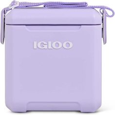 the igloo lunch box in lila is shown with an insulated handle and strap