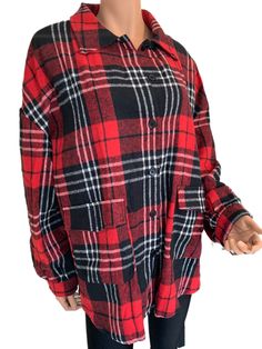 Classic red and black plaid curvy size flannel shirt. Soft and comfy fabric and is roomy so can be worn with a shirt underneath for a trendy casual look. Soft medium weight poly blend fabric. US Size Chart Sizes Bust Shoulder Sleeve Length Length Hem Width Relax Relax Relax Relax Relax 2X 53 27.5 24 30.5 53 3X 56 29 24.5 31 56 4X 59 30.5 25 31.5 Red And Black Plaid, Black Plaid, Red Plaid, Flannel Shirt, Red And Black, Shoulder Sleeve, Medium Weight, Women's Plaid Shirt, Casual Looks