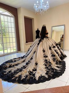 16 Year Birthday, Black Quince Dress, Gowns Aesthetic, Prom Elegant