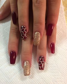 Winter Nails Gel, Cheetah Print Nails, Cheetah Nail Designs, Maroon Nails, Cheetah Nails