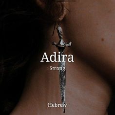 the back of a woman's neck with a knife hanging from it and words adria strong