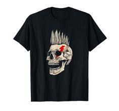 PRICES MAY VARY. If you're love a Rock, Punk Rock, Thrash, Skull, Mohawk and Mosh pit this will be a great design for you to wear. Awesome gift idea! Punk Rock Skull With Mohawk Style Punk's Not Dead | Show your wilderness spirit by rocking this awesome apparel. Lightweight, Classic fit, Double-needle sleeve and bottom hem Punk Style Skull Graphic Tops, Punk Style Skull Print T-shirt For Concerts, Edgy Skull Print T-shirt For Fans, Punk Skull Print T-shirt For Concerts, Punk T-shirt For Halloween Concert, Punk Style T-shirt With Skull Print For Concerts, Edgy Skull Print T-shirt For Fan Merchandise, Punk Halloween Concert T-shirt, Halloween Rocker T-shirt With Skull Print