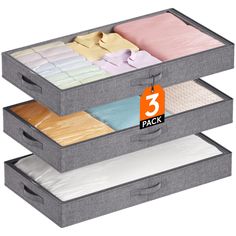 three drawers with folded shirts in them and the number five on each drawer below it