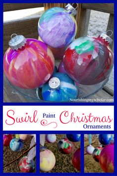 some ornaments that are painted in different colors and sizes, with the words paint christmas ornaments on