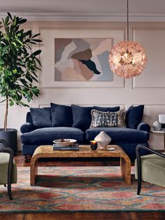 a living room filled with furniture and a plant