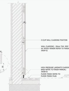 an architectural drawing shows the details for a wall cladding section and how it is made