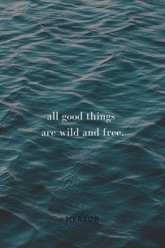 the ocean with a quote on it that says, all good things are wild and free