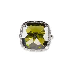 This ring commands attention with a green glass square in a beaded rhodium-plated brass setting. Ideal for anyone who wants to make a stylish impression, this flashing ring is a valuable addition to your jewelry lines. Green Rectangular Sterling Silver Jewelry, Green Sterling Silver Rings For Party, Green Cushion Cut Jewelry For Formal Occasions, Formal Green Cushion Cut Jewelry, Green Sterling Silver Cushion Cut Jewelry, Green Sterling Silver Jewelry With Cushion Cut, Green Square Pendant Jewelry For Formal Occasions, Green Cushion Cut Sterling Silver Jewelry, Green Cushion Cut Jewelry For May Birthstone