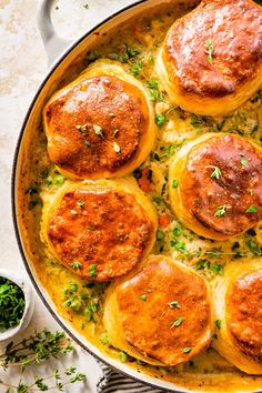 some food is in a pan and ready to be eaten on the table or served