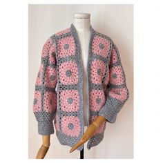 "Beautiful handmade boho crochet cardigan in pink and grey color. (The belt is my own.) Measurements: laid flat on one side. Length: 66 cm / 25.9\" Bust: 50 cm / 19.6\" Sleeve Length: 41 cm / 16.1\" Material: no label Likely wool or blend. It has a soft material. Size (I think best for): EU 36/38, US 6/8, UK 8/10 Please check the measurements!" Boho Crochet Cardigan, Boho Crochet, Handmade Boho, Crochet Cardigan, Grey Color, Jumpers And Cardigans, Handmade Crochet, Hungary, Cardigans For Women