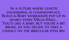 a purple background with the words, in a future where gentic engineering is common place build - a - baby workshop pop up in nearby