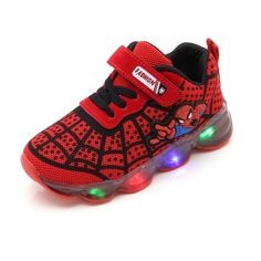 SpiderMan Children Shoes With Light New Brand Kids Luminous Sport Shoes Glowing Sneakers Baby Boys Girls LED Light Up Shoes - Natna Shop Spiderman Kids, Light Up Sneakers, Led Shoes, Mesh Pattern, Boy And Girl Cartoon, Light Sneakers, Light Up Shoes, Lit Shoes, Children Shoes